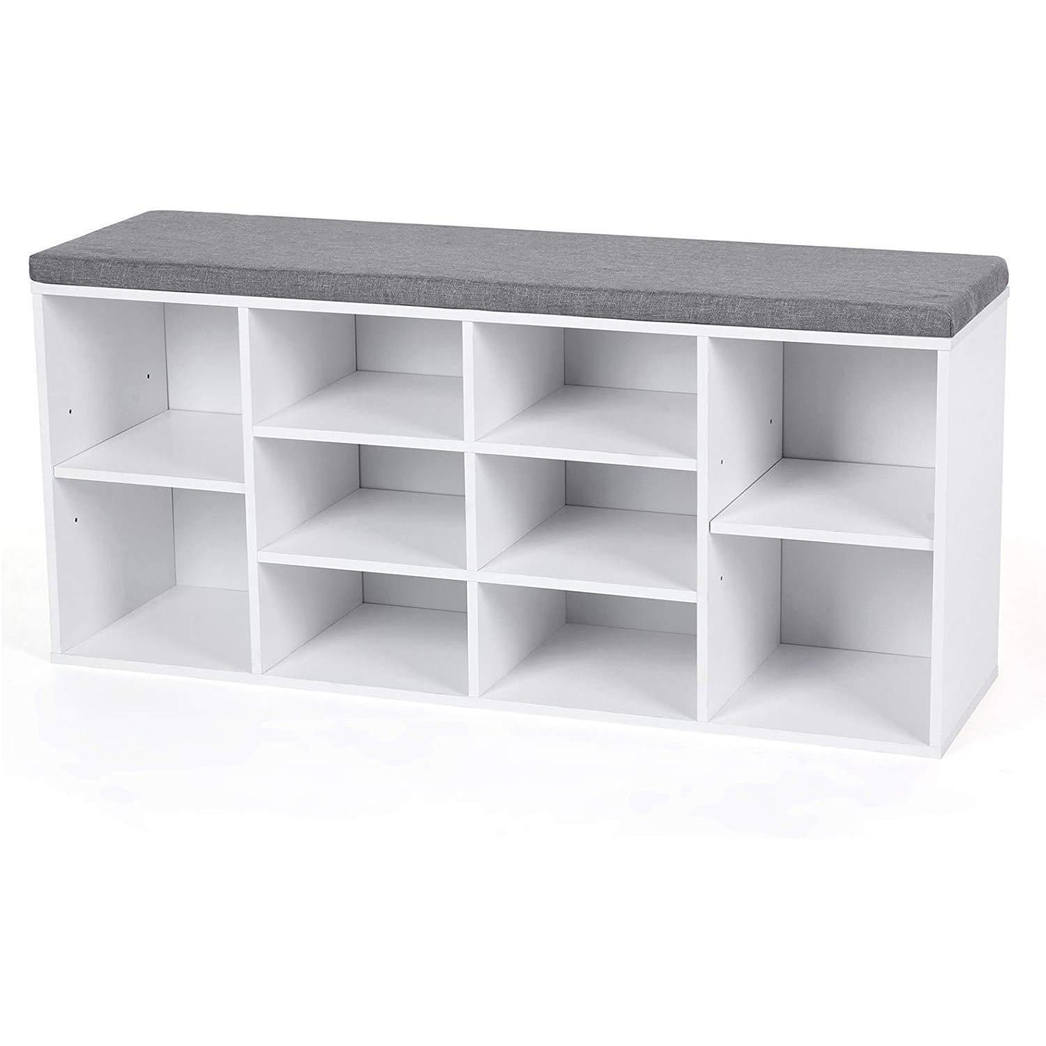 Nancy's Unhos Schoenenrek - Schoenenbank - Opbergbank - Wit / Grijs - ± 105 x 30 x 50 cm