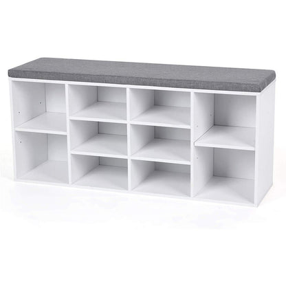Nancy's Unhos Schoenenrek - Schoenenbank - Opbergbank - Wit / Grijs - ± 105 x 30 x 50 cm