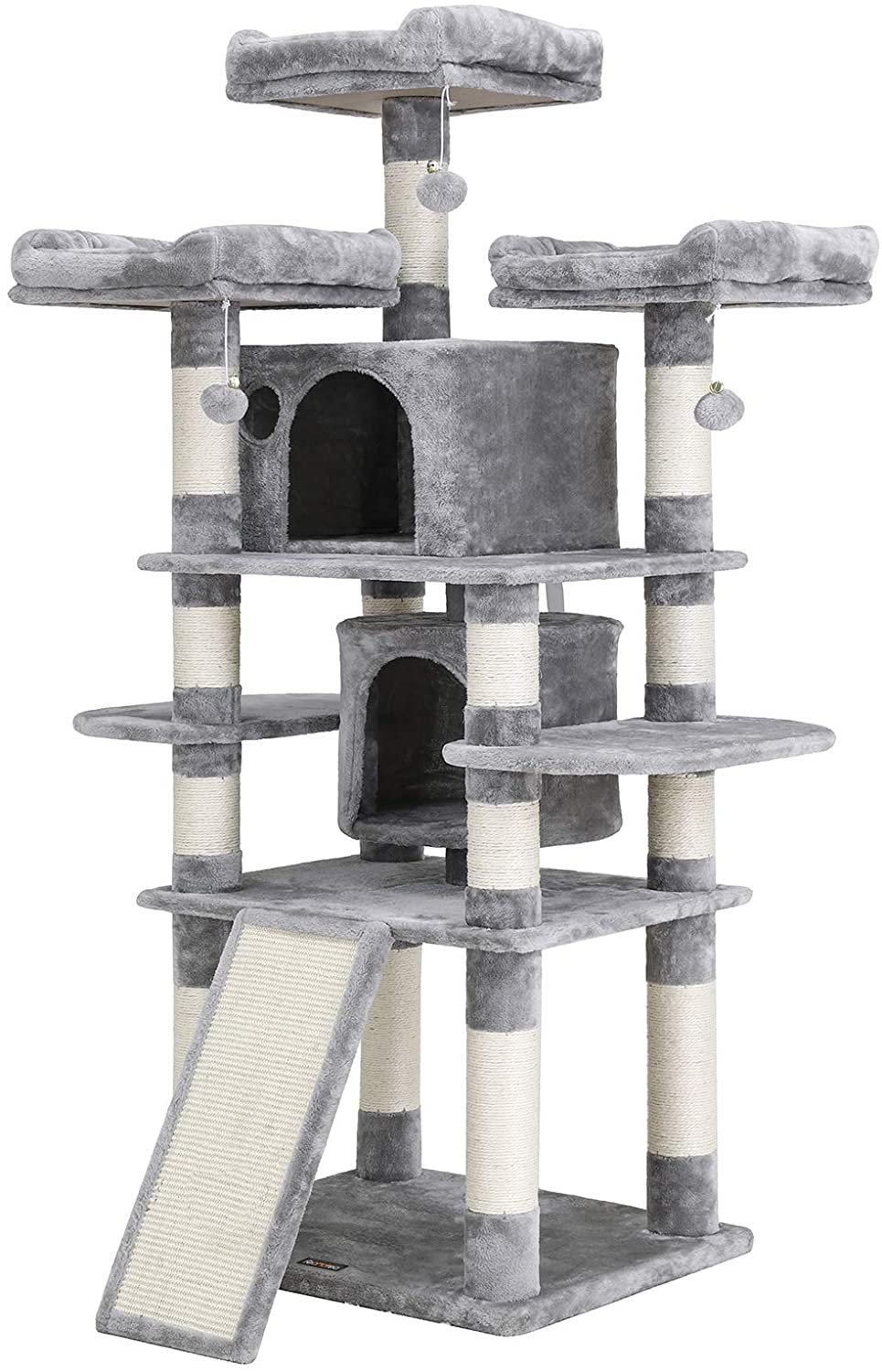 Nancy's Cheddar Kattenboom - Krabpaal - Kattengrot - 6 Niveaus - Grijs - Beige - Bewerkt Hout - Sisal - Pluche - 60 x 55 x 172 cm