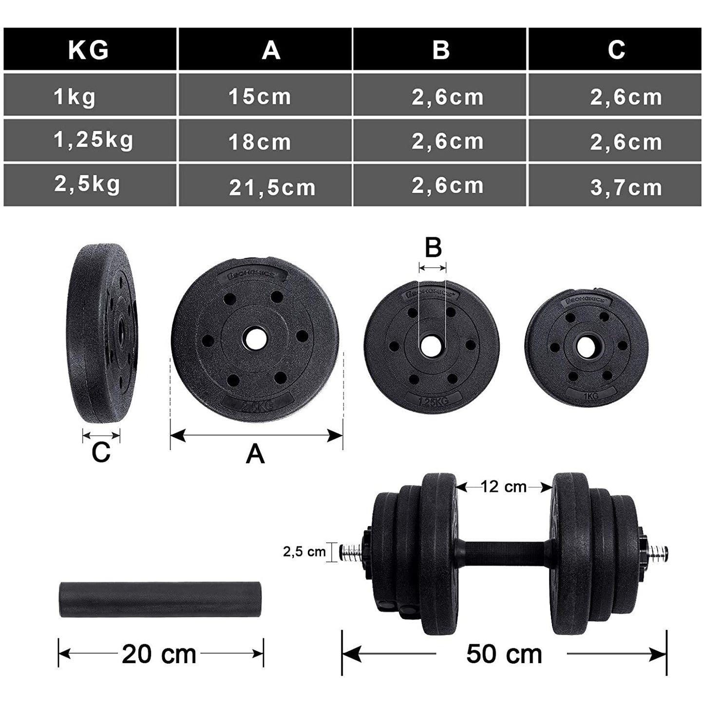 Nancy's Fuller Halterset - Dumbells Set - Halterstang - 16 Schrijven - Zwart