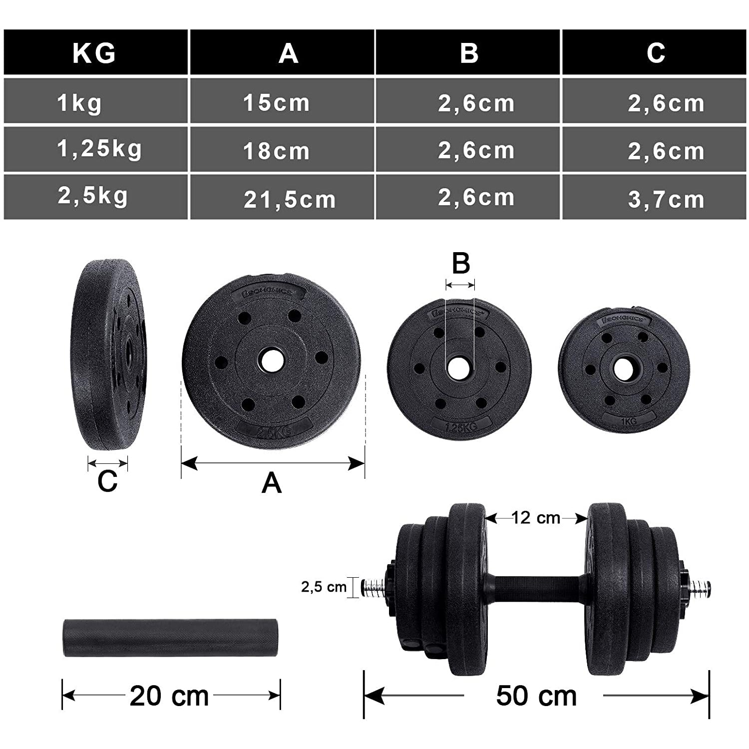 Nancy's Fuller Halterset - Dumbells Set - Halterstang - 16 Schrijven - Zwart