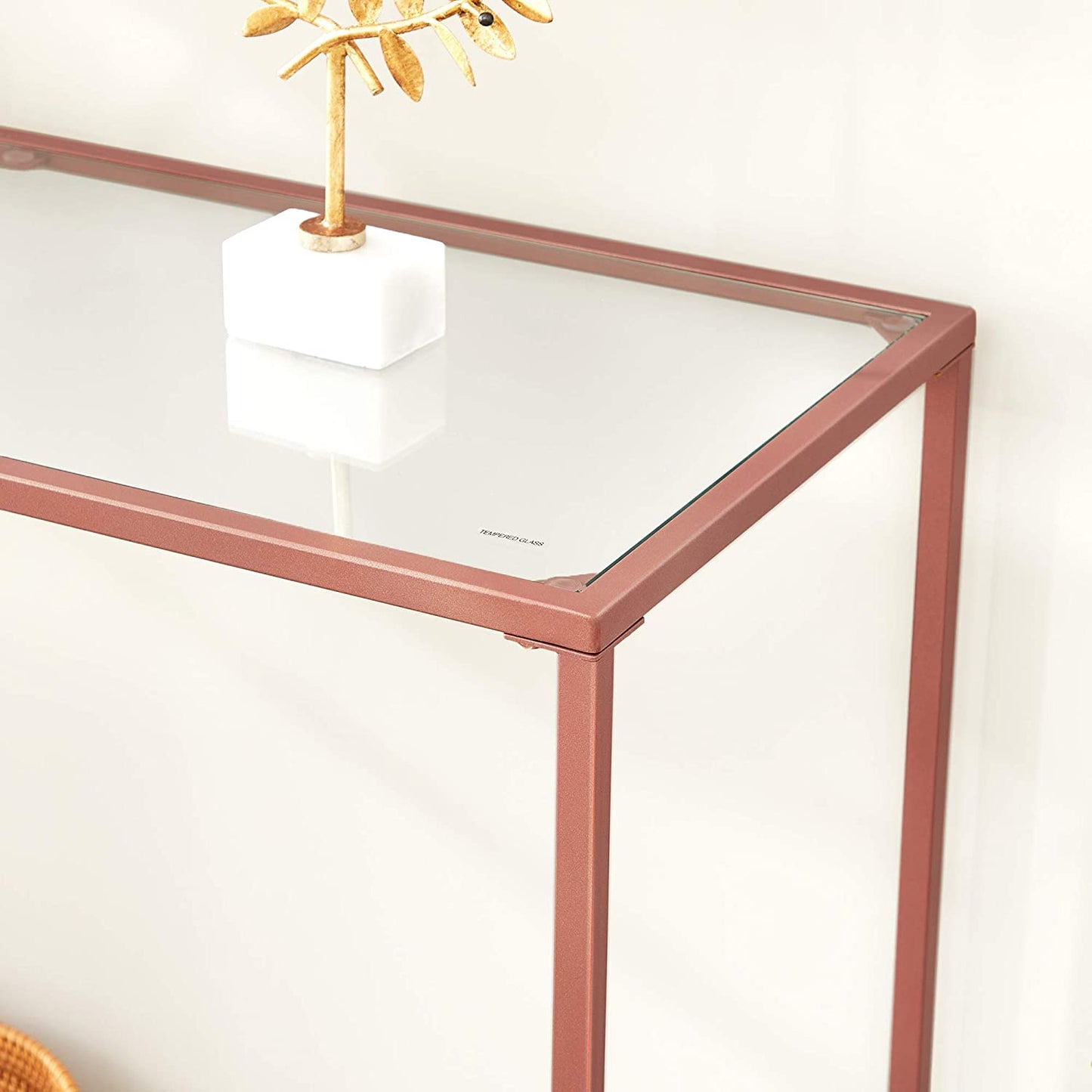 Table basse Brighton de Nancy - Table rectangulaire en verre - Cadre en fer doré - Table d'appoint - Pieds réglables - 100 x 35 x 80 cm (L x L x H)