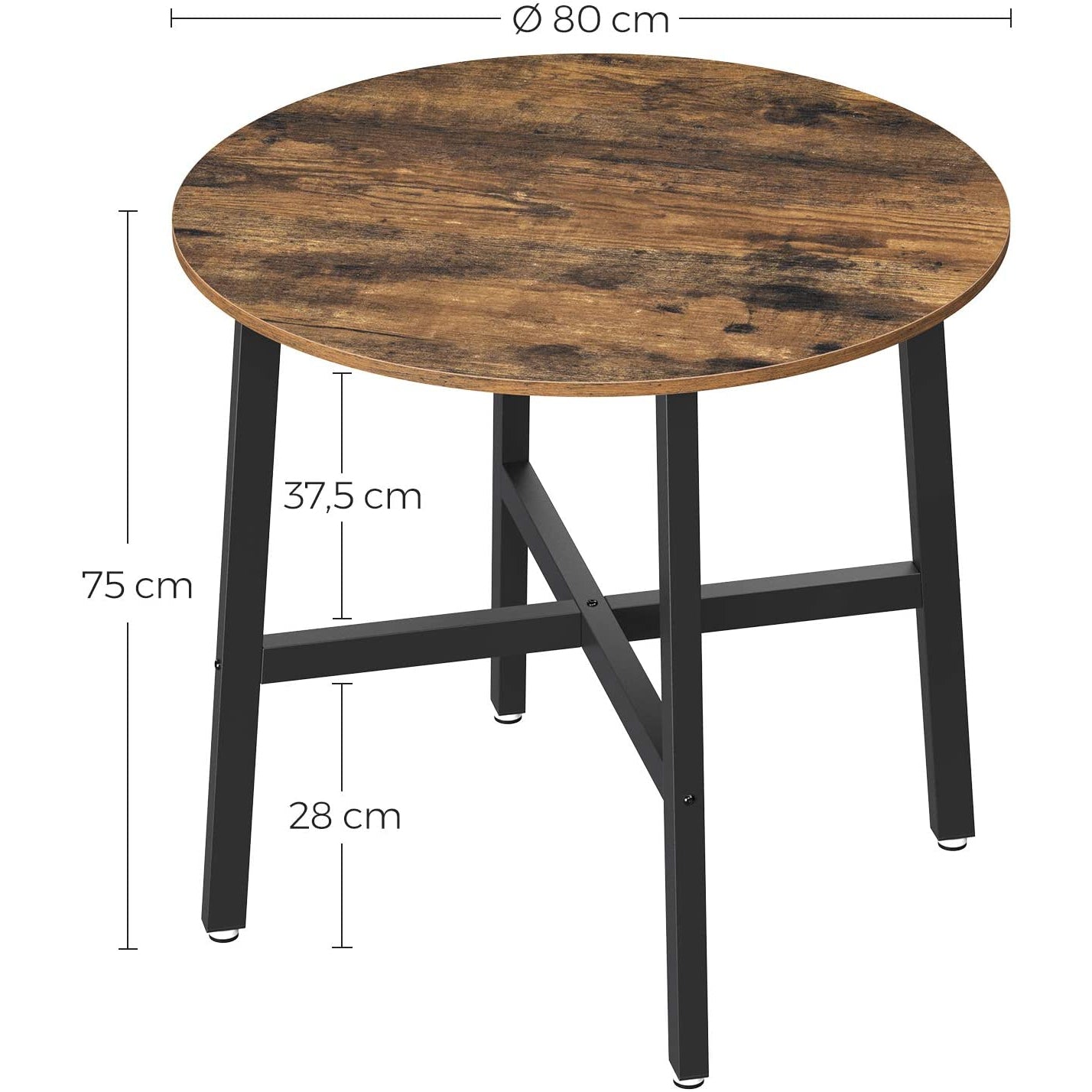 Nancy's Sparks Eettafel klein - Keukentafel - Industrieel - Bruin / Zwart - Ø 80 x 75 cm