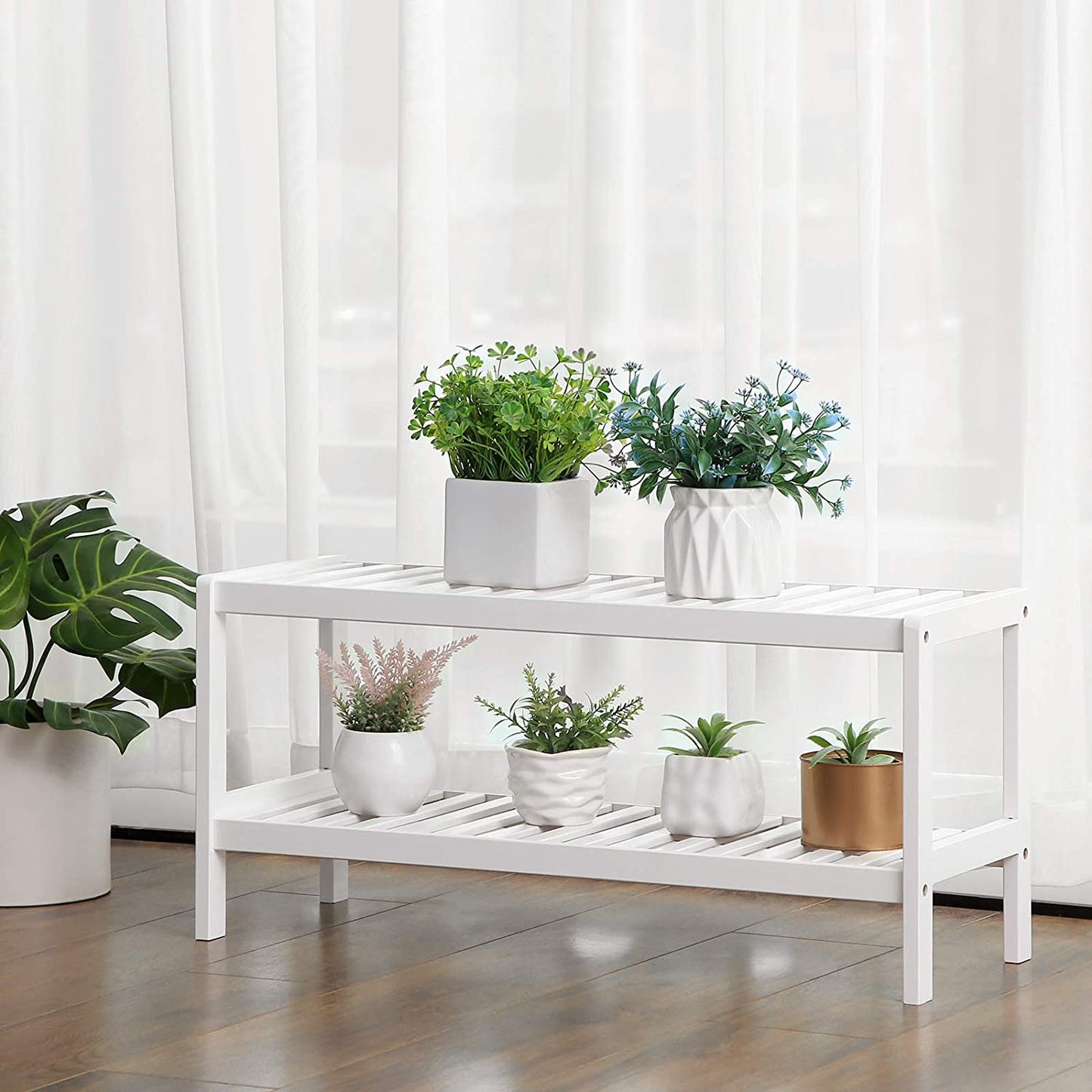 Nancy's Charneca Schoenenrek - Rek voor 6 paar schoenen - Wit - Bamboe - ± 70 x 25 x 30 cm