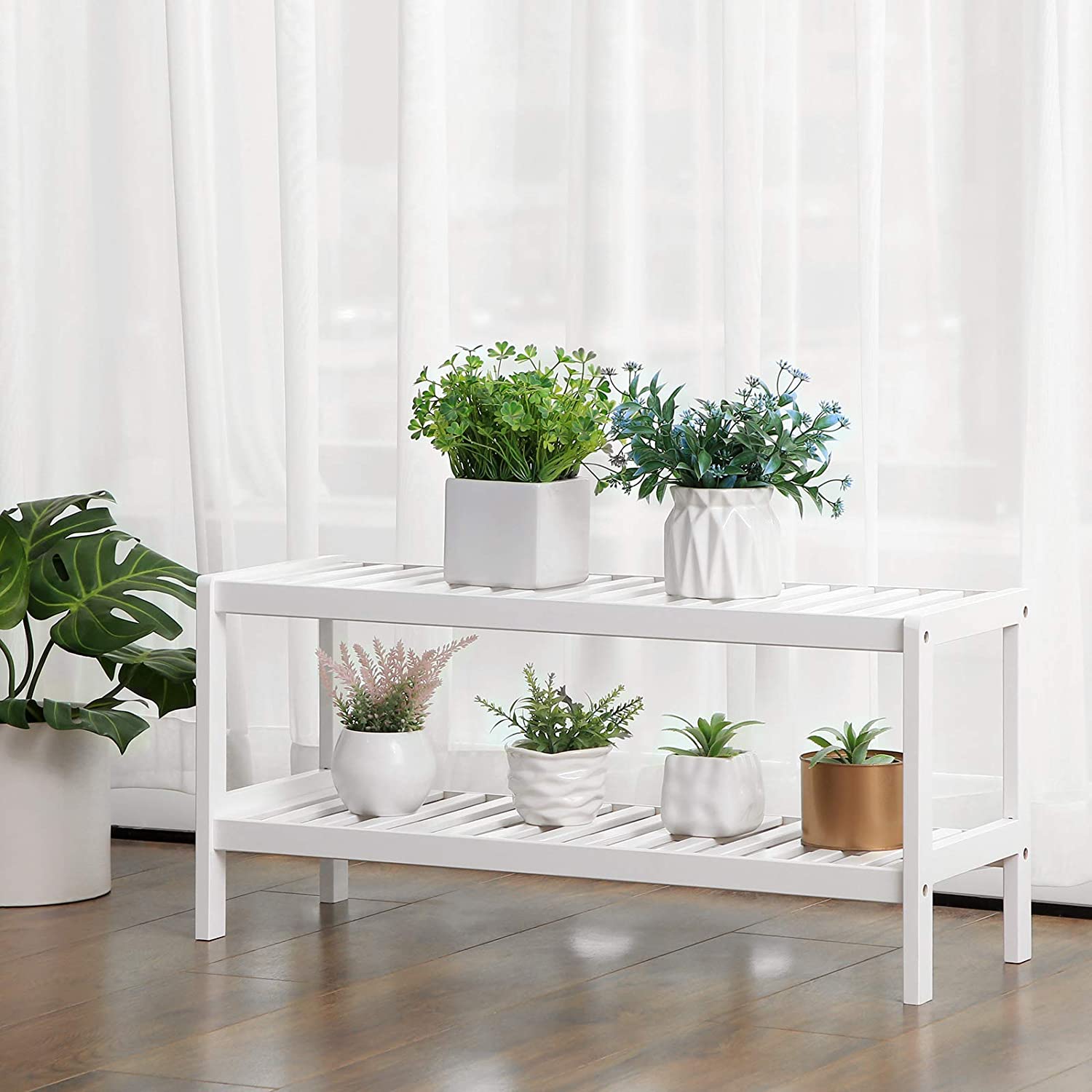 Nancy's Charneca Schoenenrek - Rek voor 6 paar schoenen - Wit - Bamboe - ± 70 x 25 x 30 cm