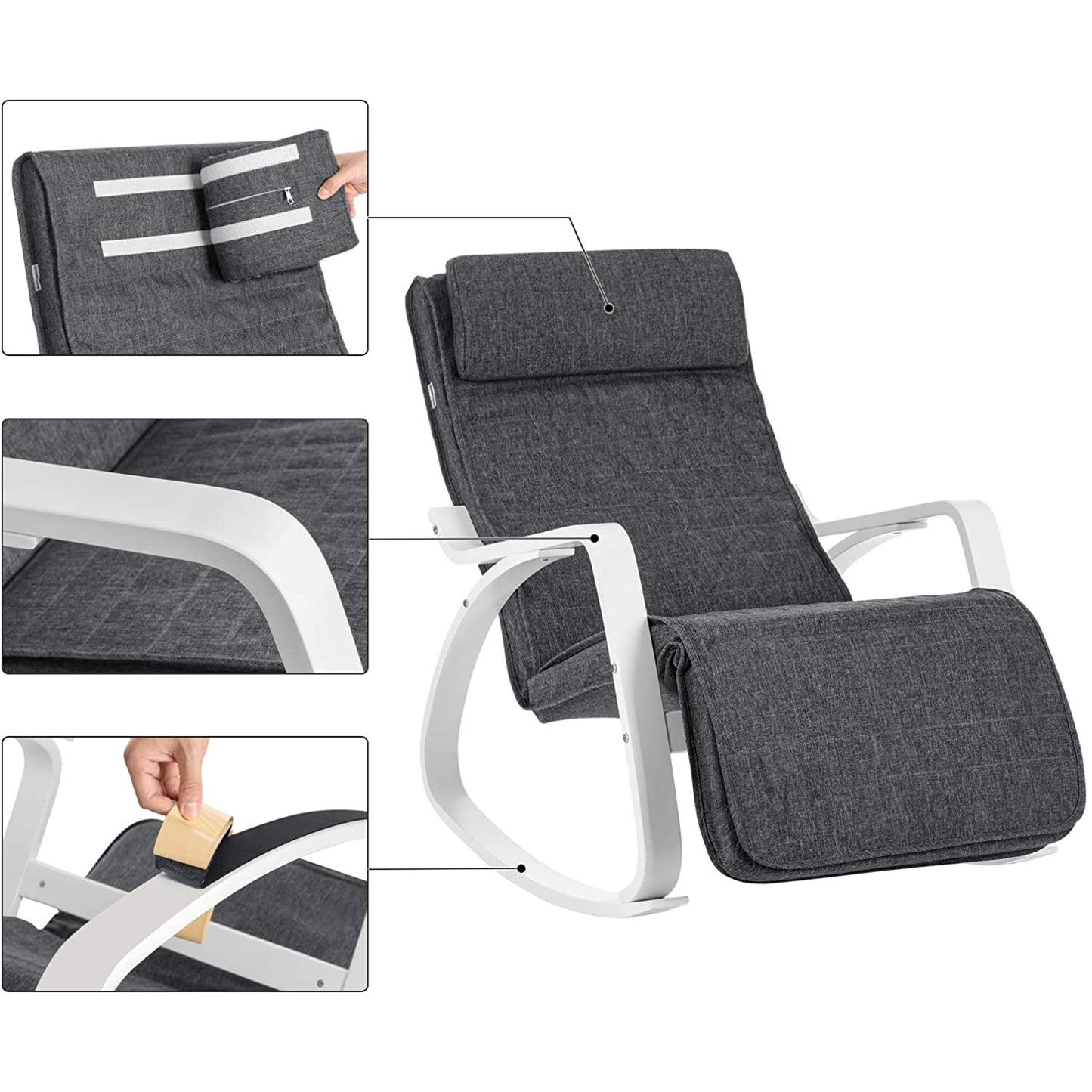 Nancy's San Felipe Schommelstoel - Relax Fauteuil - Loungestoel - Wit / Grijs - Linnen / Berkenhout