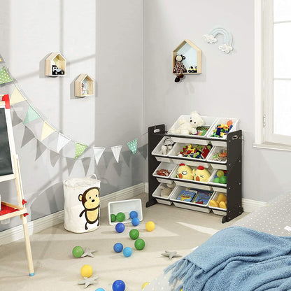 Nancy's Kinderkamerrek - Speelgoed organizer - Opbergrek - Donkergrijs/wit - 86 x 26,5 x 78 cm