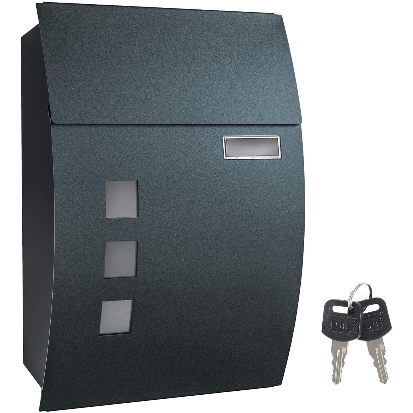 Nancy's Buckhorn Letterbox - Wall-mounted mailbox - Lockable - Nameplate holder - Keys - Anthracite - 32 x 10 x 45 cm