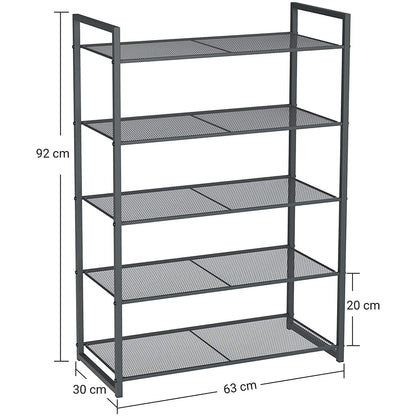 Nancy's Schoenenrek met 5 planken - Stapelbare Schoenenorganizer - Voor 15-20 paar schoenen - Schoenenkast - Metaal -  63 x 30 x 92 cm