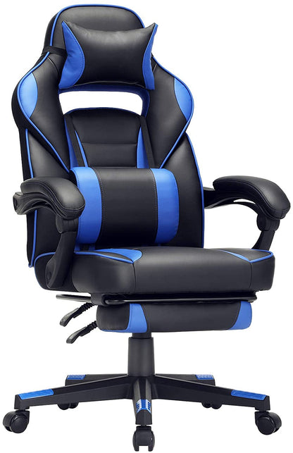 Chaise de bureau Nancy's Hayburn - Chaise pivotante - Simili cuir - Repose-pieds - Appui-tête - Coussin lombaire - Hauteur réglable - Ergonomique - Noir - Bleu - 67 x 66 x (116-126) cm 
