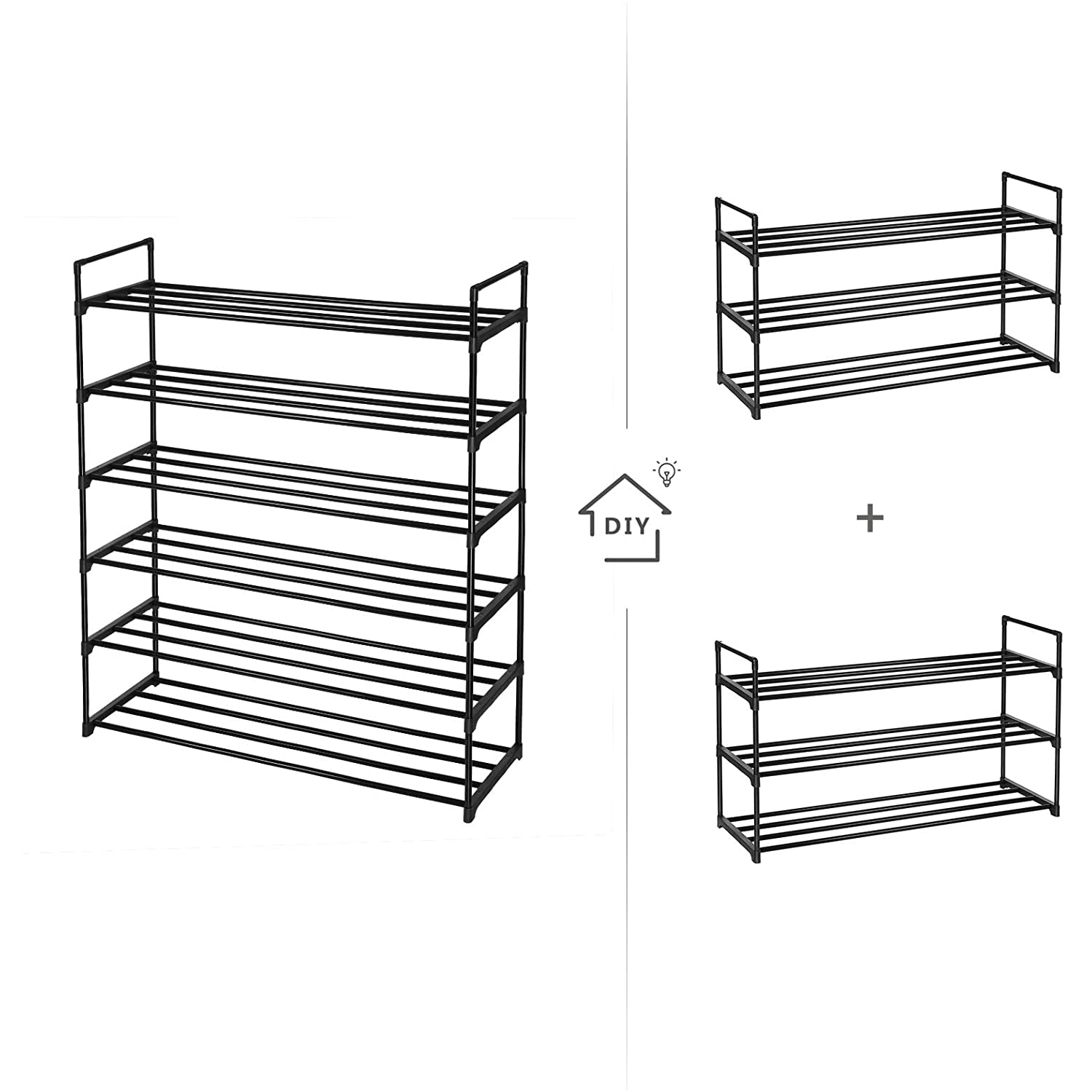 Nancy's Plano Schoenenrekken - Set Van 2 - Schoenen Organizer - 24-30 Paar Schoenen - Stapelbaar - Zwart - Staal - ± 90 x 30 x 50 cm