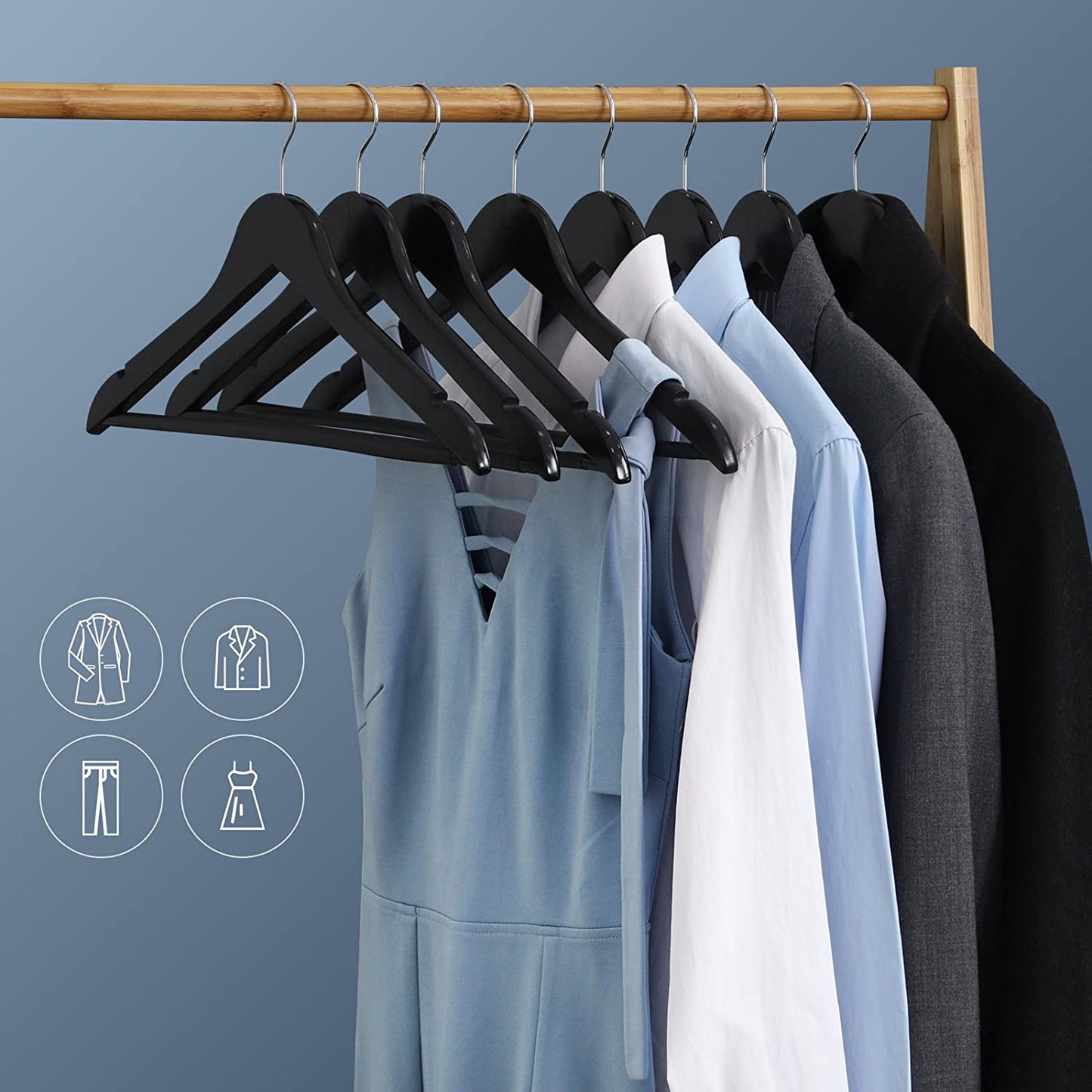 Nancy's Esdoornhouten Kledinghangers - 20 Stuks - Rokinkepingen - Broekbrug - Draaibaar - Kleding - Pak - Jas - Broek - Zwart
