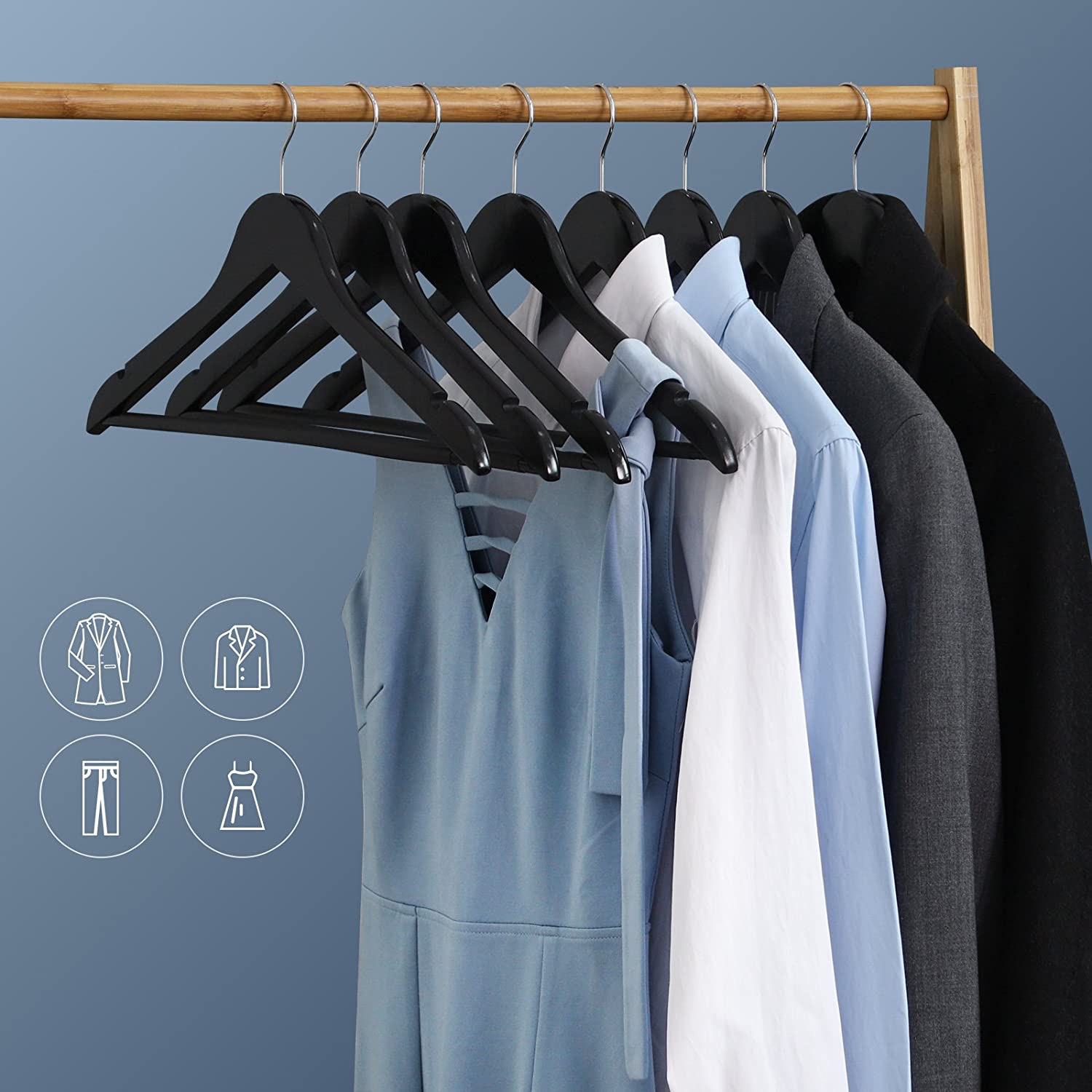 Nancy's Esdoornhouten Kledinghangers - 20 Stuks - Rokinkepingen - Broekbrug - Draaibaar - Kleding - Pak - Jas - Broek - Zwart
