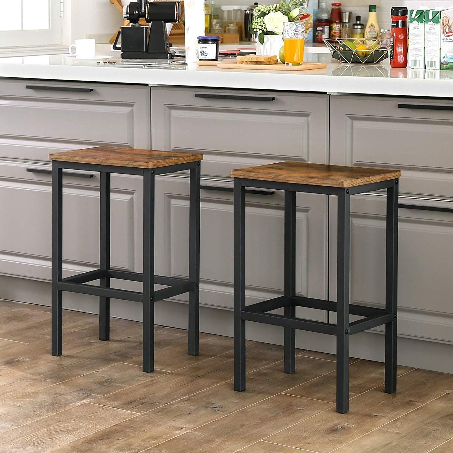 Nancy's Bar Stools Set Of 2 - Bar chairs with footrest - Bar stool Industrial - Dark brown - 40 x 30 x 65 cm