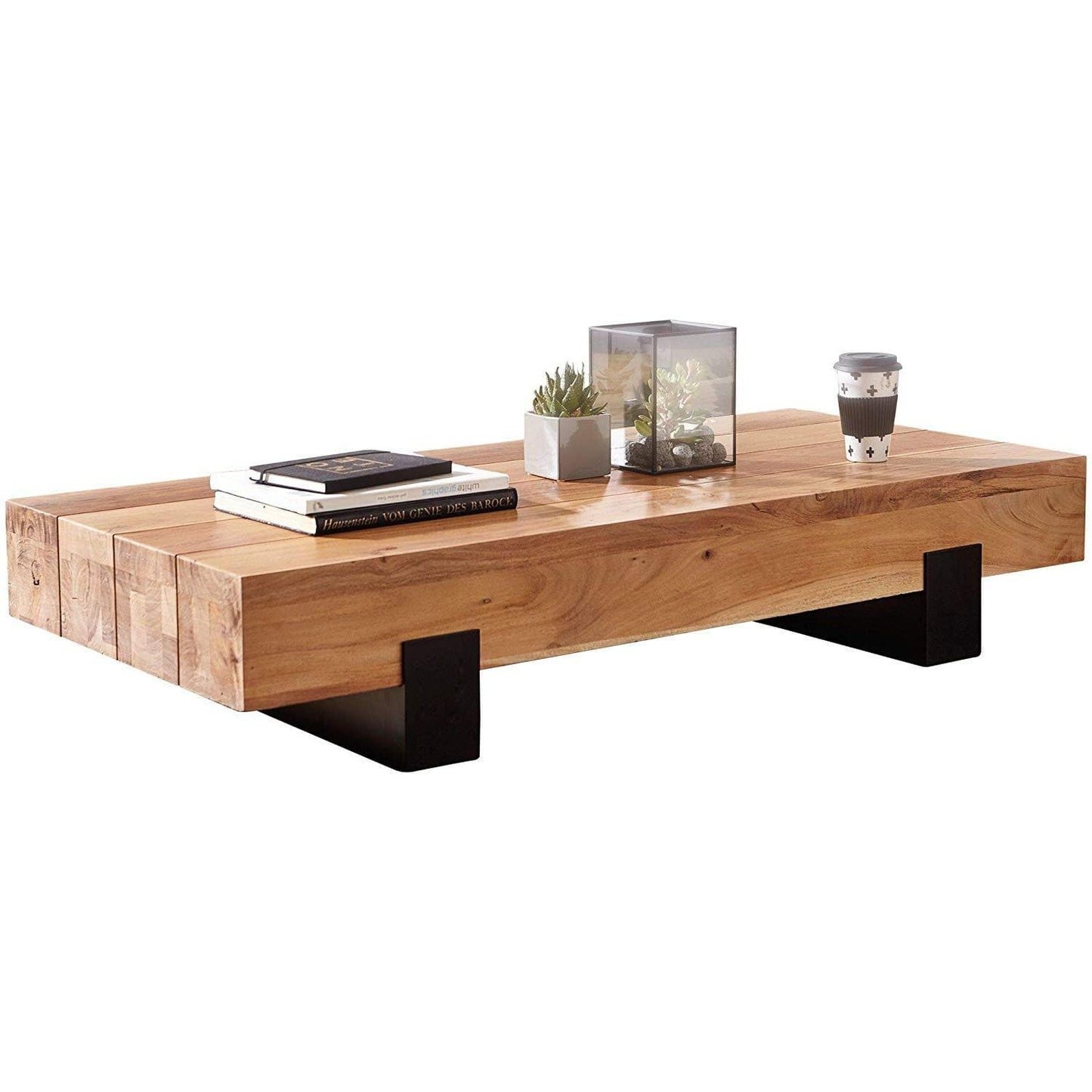 Nancy's Coffee Table Wood - Table de salon - Tables basses Marron - Structure en métal - 130 x 25 x 59 cm