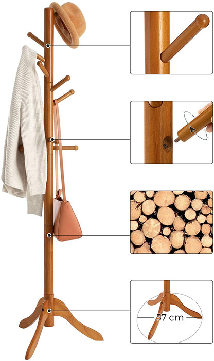 Nancy's Goldboro Kapstok - Kledingstandaard - 11 Haken - Massief Hout - Rubberhout - Boomvormig - Eiken - 57 x 57 x 172 cm