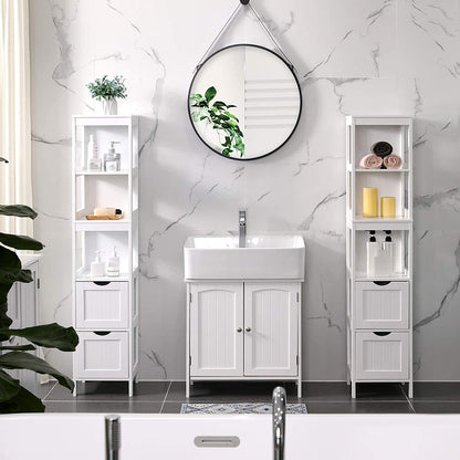 Nancy's Blanding Storage Cabinet - Bathroom Cabinet - 2 Drawers - 3 Open Compartments - 30 x 30 x 141.5 cm - White 