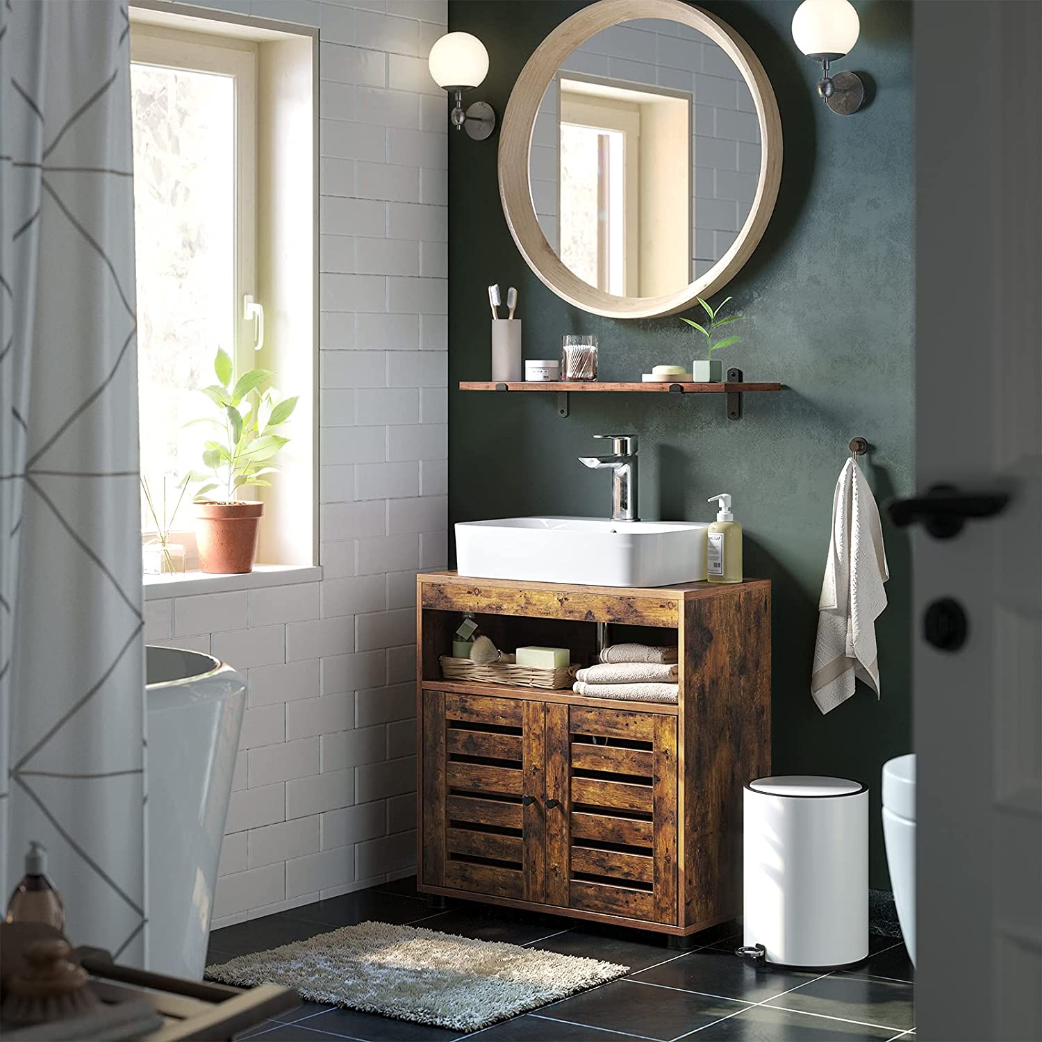 Nancy's Gaboury Bathroom Furniture - Vanity Unit - Cutout - Open Compartment - French Doors - Industrial - Brown - Black - Engineered Wood - 60 x 30 x 63 cm 