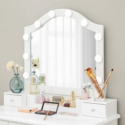 Nancy's Gonthier Kaptafelset - Make-Up Tafel - Krukje - Spiegel - Verlichting - Opbergbox - 6 Vakken - 5 Lades - Wit - Bewerkt Hout - 80 x 40 x 139 cm