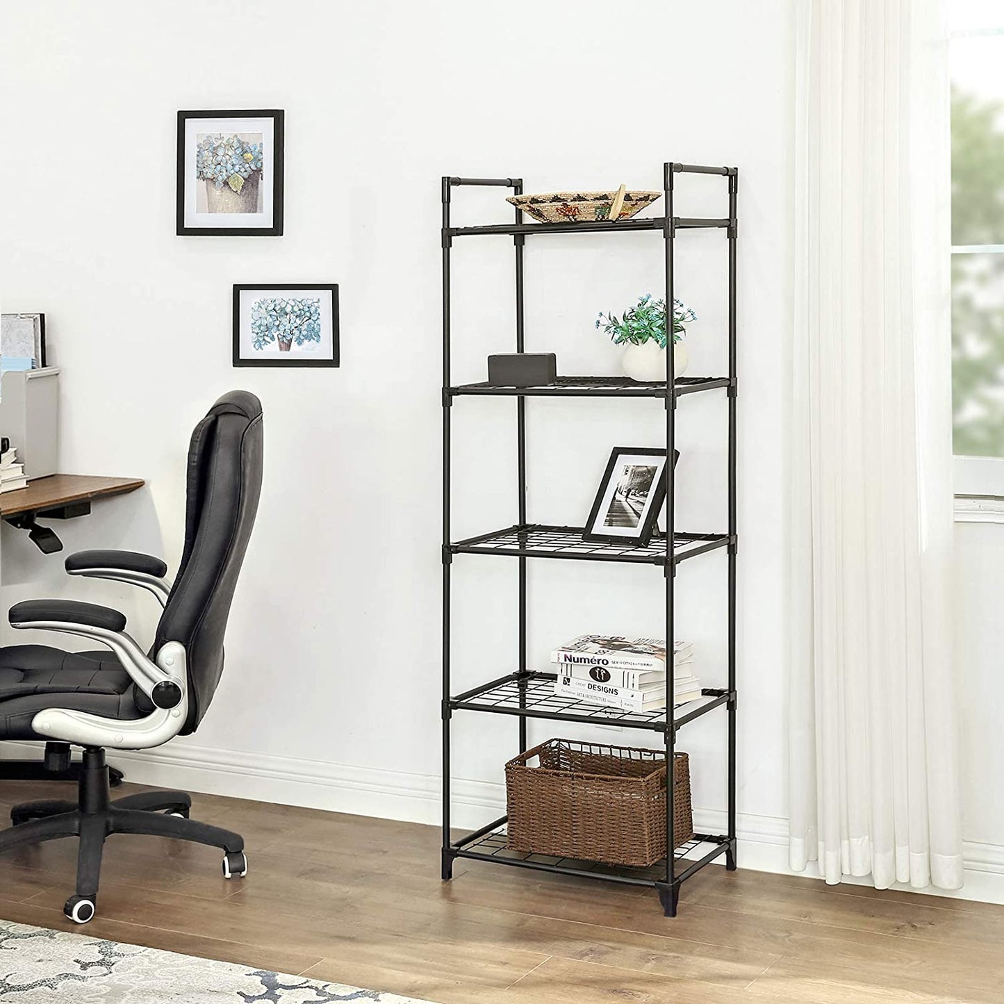 Nancy's Havilland Opbergrek - Stellingrek - Rekkensysteem - 5 Niveaus - Zwart - Ijzer - Kunststof - 55 x 35 x 158