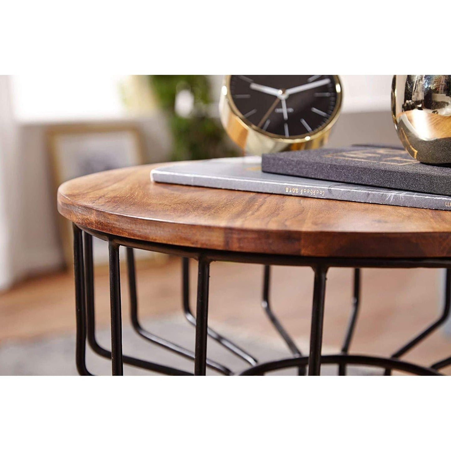 Nancy's Side Tables - Table basse en bois et métal - Tables d'appoint - Marron - 47 x 55 x 47 cm