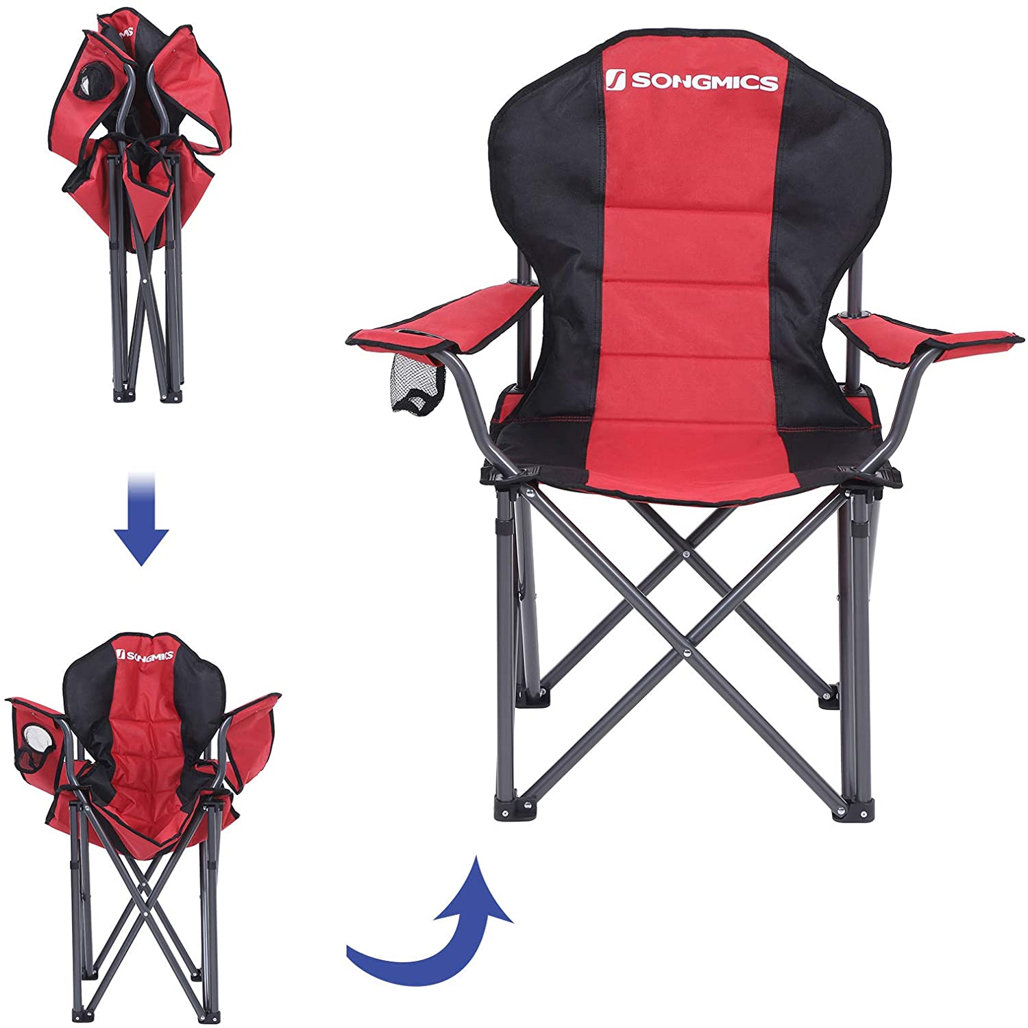 Nancy's Foley Campingstoel - Klapstoel - Flessenhouder - Outdoor - Schuim - Rood - Zwart - Ijzer - Stof - ‎90 x 55 x 102 cm