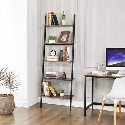 Nancy's Brea Wandrek - Boekenkast - Wandkast - 5 planken - Bruin-Zwart - 64 x 34 x 186 cm