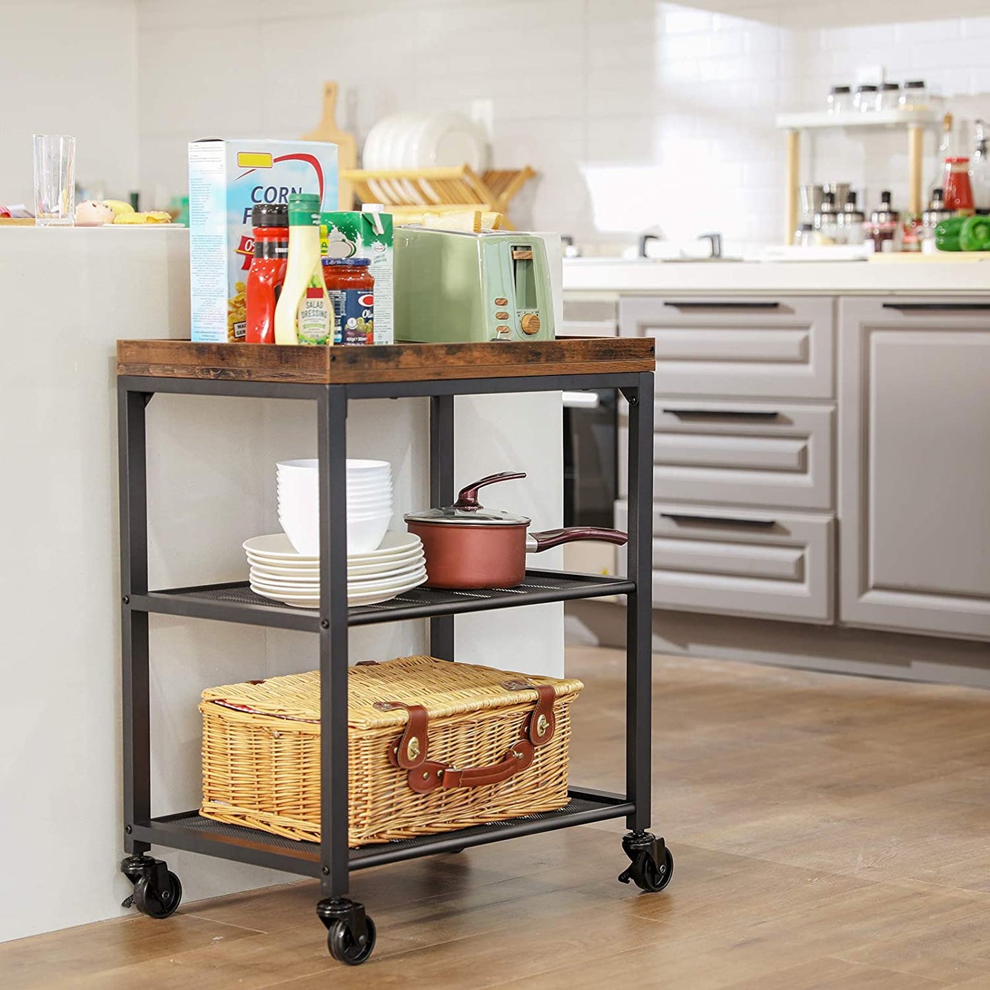 Chariot de cuisine vintage de Nancy - Chariot de service - Chariots de cuisine - Marron rustique - Chariot industriel - 60 x 40 x 75 cm