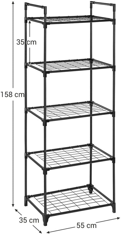 Nancy's Havilland Opbergrek - Stellingrek - Rekkensysteem - 5 Niveaus - Zwart - Ijzer - Kunststof - 55 x 35 x 158