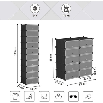 Nancy's 10 Shoe Boxes - Étagère à chaussures en plastique - Étagère de rangement - Armoire - Noir - 40 x 30 x 17 cm par compartiment