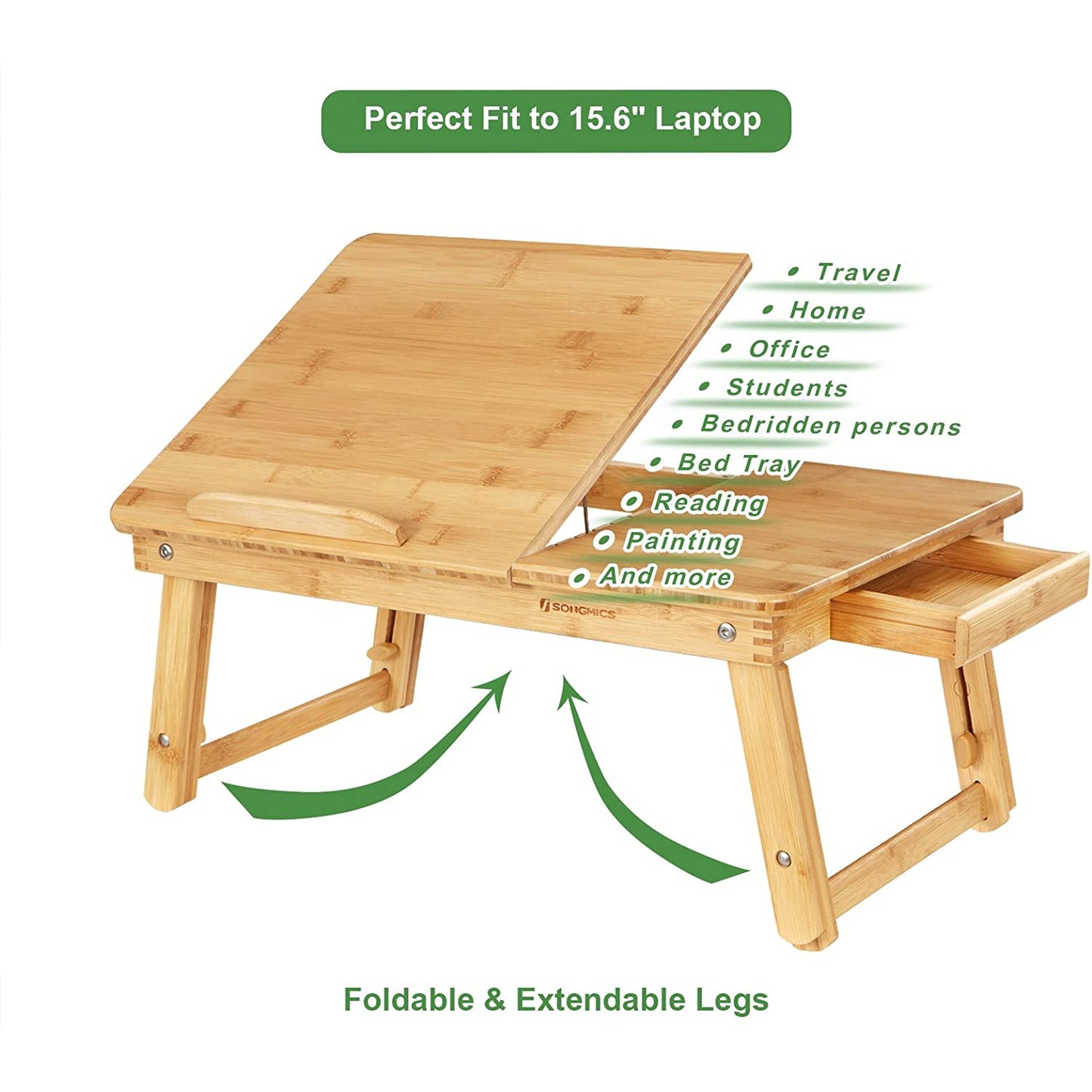 Nancy's Laprara Laptoptafel - Computertafel - Laptopstandaard - Verstelbare Hellingshoek - Bamboe - ± 65 x 35 x 35 cm