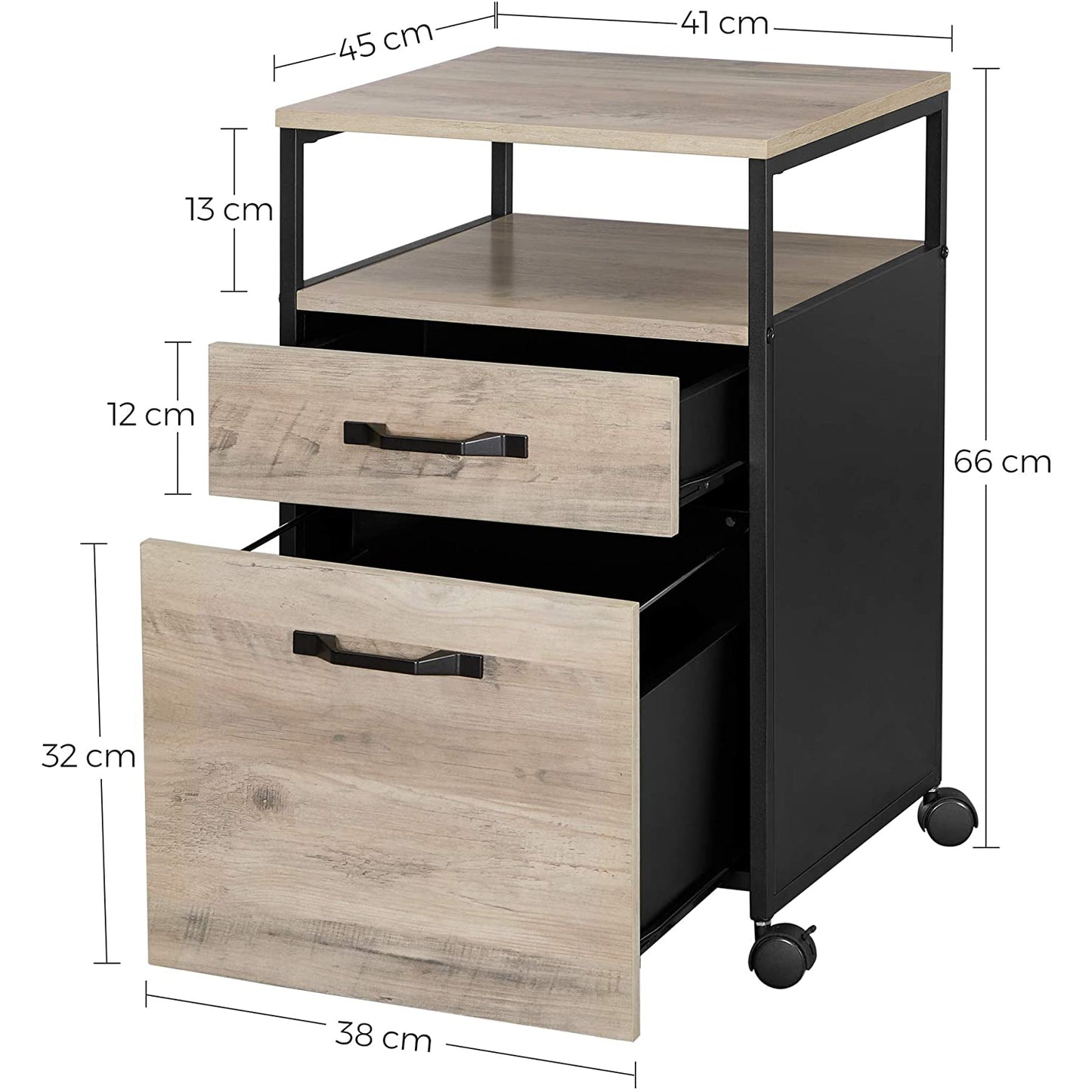 Nancy's Ladeblok Industrieel - Ladeblokken - Rolcontainer met Slot - 2 Lades - 41 x 45 x 66 cm