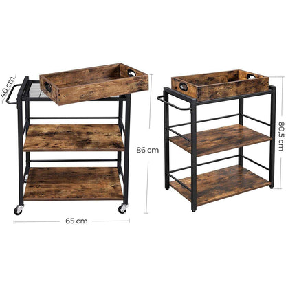 Nancy's Salem Vintage Keukenwagen - Serveerwagen - Keukentrolleys - Vintage Bruin / Zwart - ± 65 x 40 x 85 cm