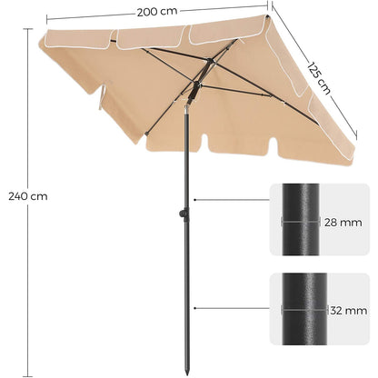 Nancy's Buck Point Parasol - Rectangulaire - Parasol de jardin - Sac de transport - Trépied - Taupe - 200x 125 cm