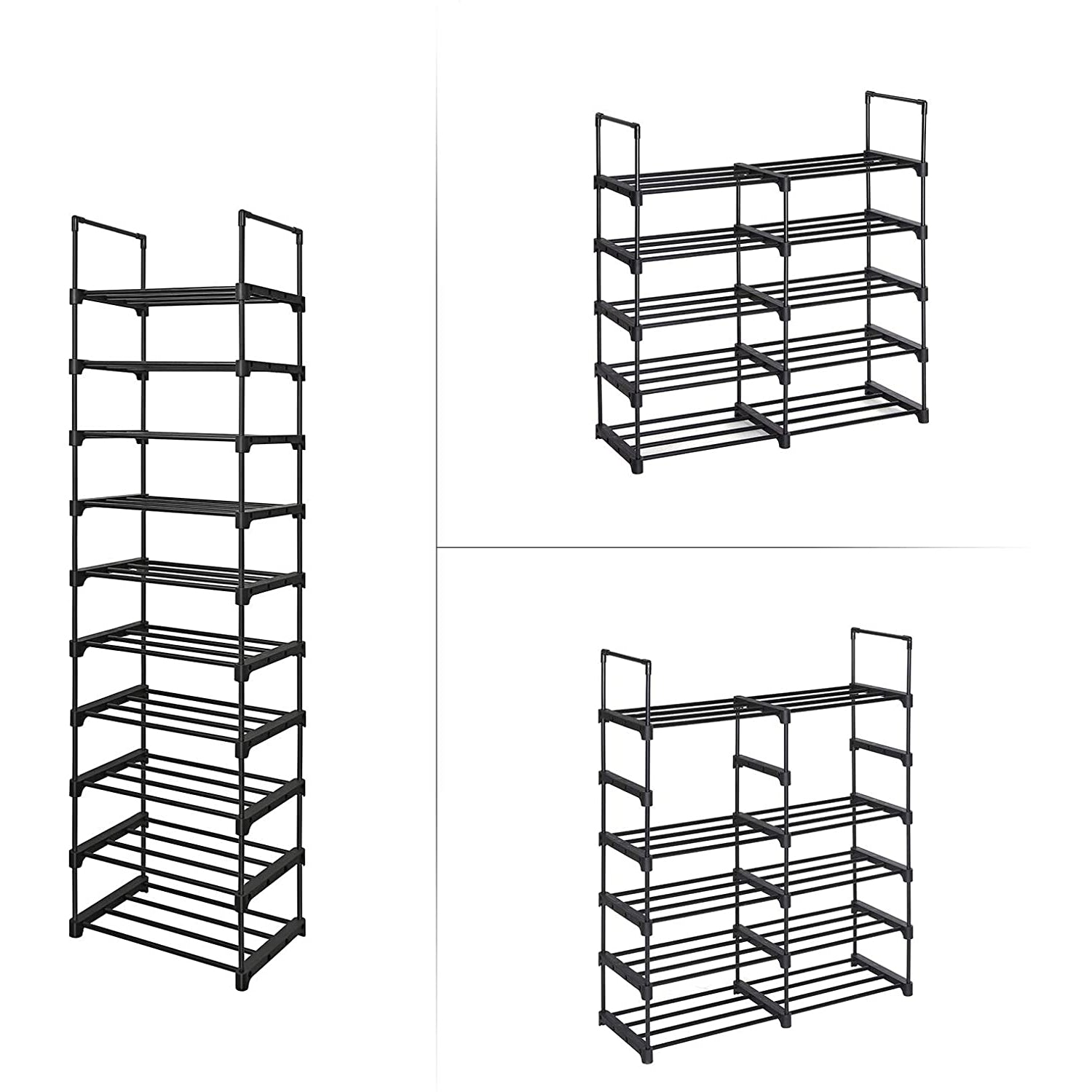 Nancy's Elkhart Schoenenrek - Schoenenkast - Opbergrek - 10 Niveaus - Zwart - Staal - ± 45 x 30