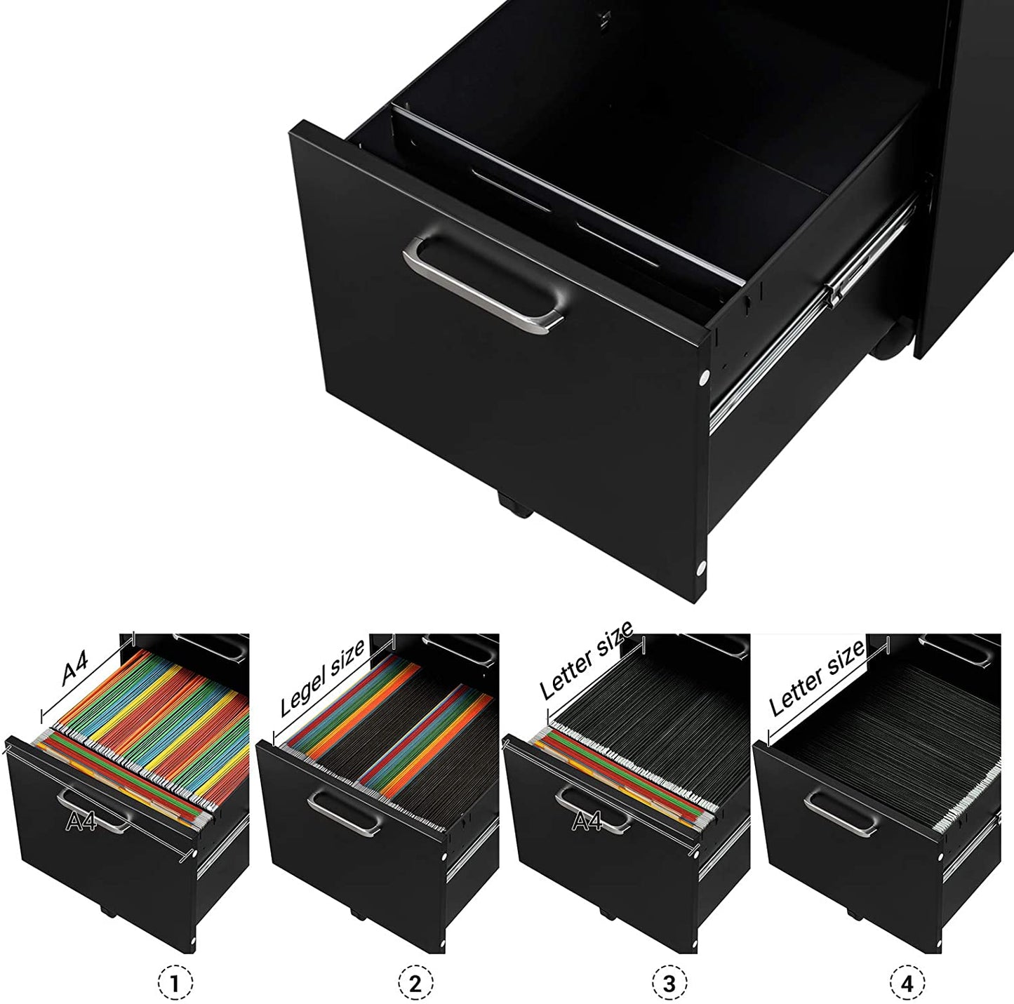 Nancy's Copp Drawer Unit - Filing Cabinet - On Wheels - 3 Drawers - Files - Documents - Steel - Black - 39 x 48 x 60 cm 
