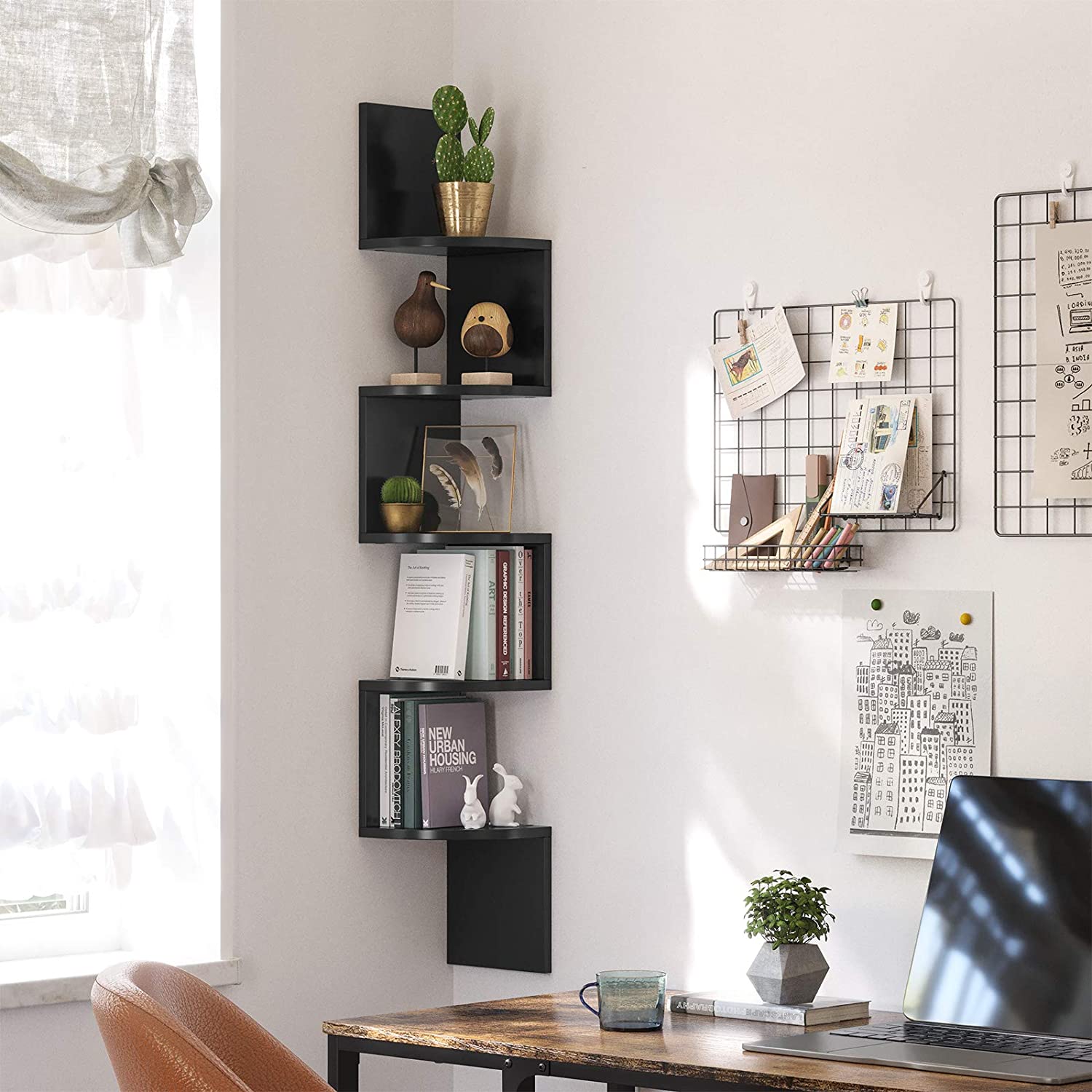 Nancy's Campden Boekenplank - Hoekplank - Wandplank - Zwart - Spaanplaat - ± 20 x 20 x 130 cm