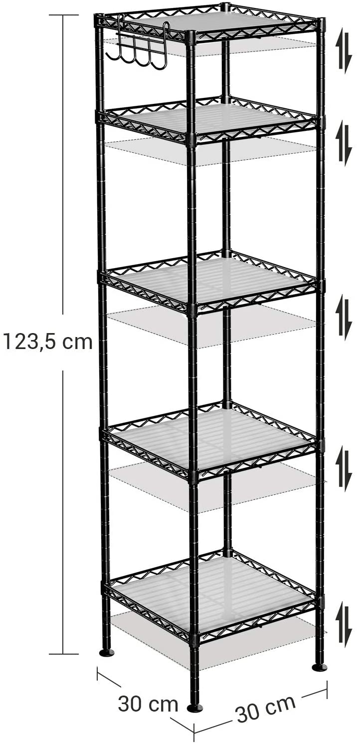 Nancy's Granby Bathroom rack - Storage rack - Shelving unit - 4/5 Levels - Steel - Black - Hooks - 30 x 30 x 123.5 cm 