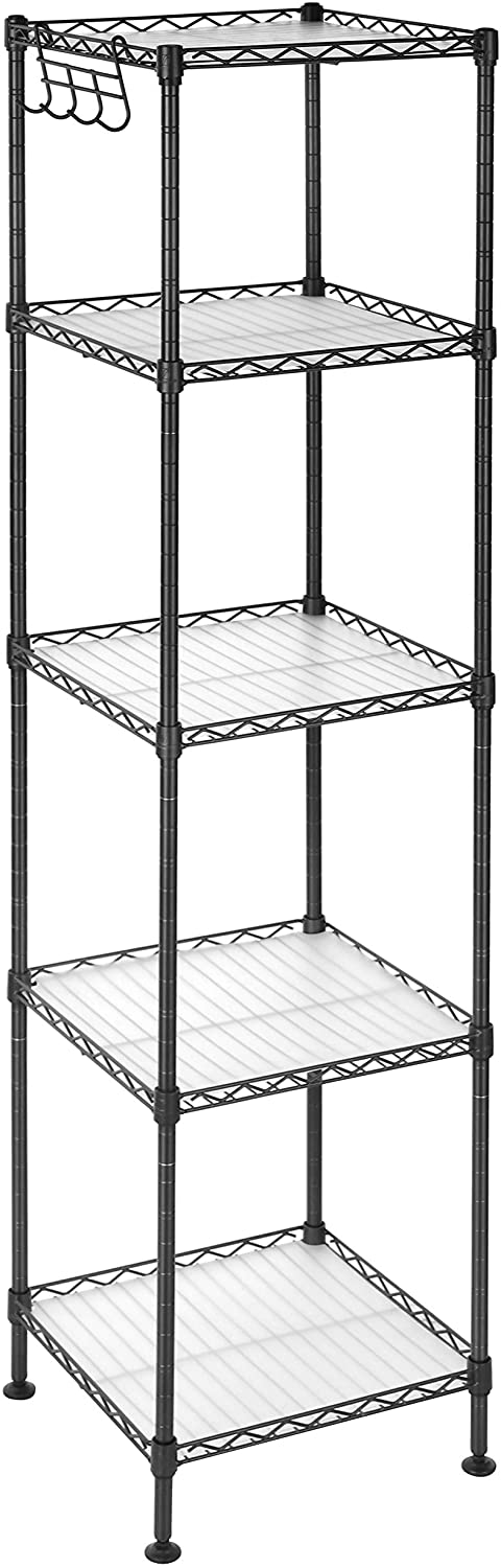 Nancy's Granby Bathroom rack - Storage rack - Shelving unit - 4/5 Levels - Steel - Black - Hooks - 30 x 30 x 123.5 cm 