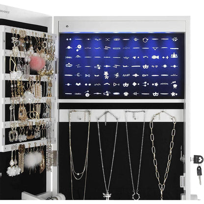 Armoire à bijoux sur pied avec miroir et éclairage LED - Verrouillable - Armoire à bijoux avec grand miroir