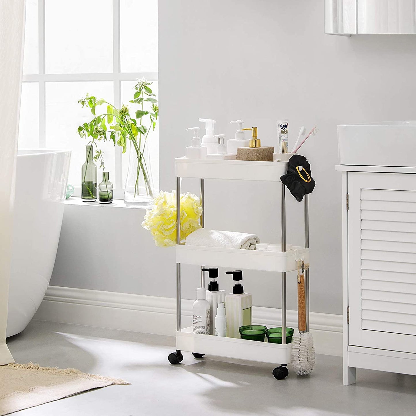 Nancy's Gamelin Keukentrolley - Keukenwagen - Serveerwagen - 3 Niveaus - Wit - ± 40 x 10 x 60 cm