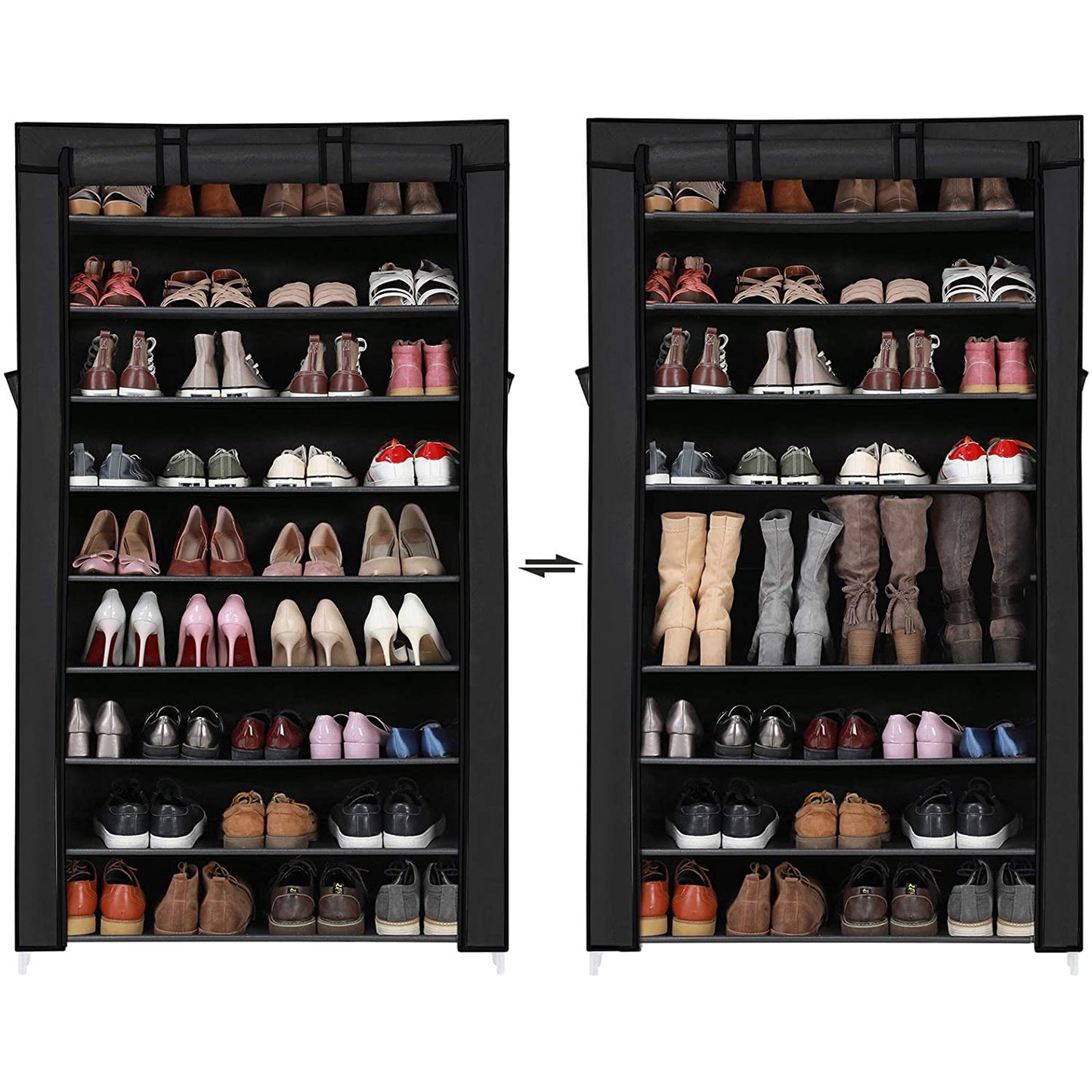 Nancy's Calhoun Shoe Rack - Shoe Cabinet - 10 Levels - Fabric - 40 Pairs of Shoes - Black - 88 x 28 x 160 cm