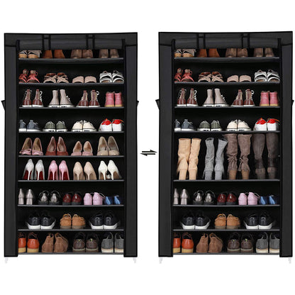 Nancy's Calhoun Schoenenrek - Schoenenkast - 10 Niveaus - Stof - 40 Paar Schoenen - Zwart - 88 x 28 x 160 cm