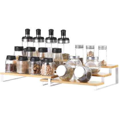 Nancy's Frankford Spice Racks - Set Of 3 - 3 Shelves Each - Bamboo - Extendable - Stackable - White - Natural