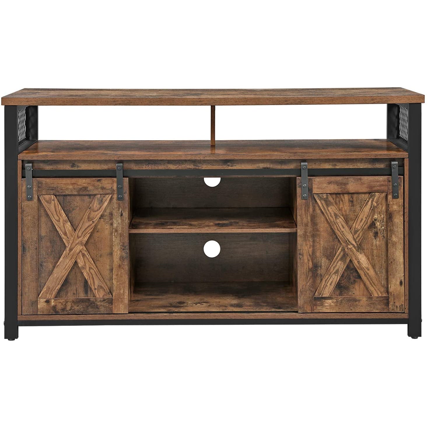 Nancy's Starkville TV Meubel - TV Kast - Vintage Bruin / Zwart - Spaanplaat / Staal - ± 135 x 40 x 75 cm