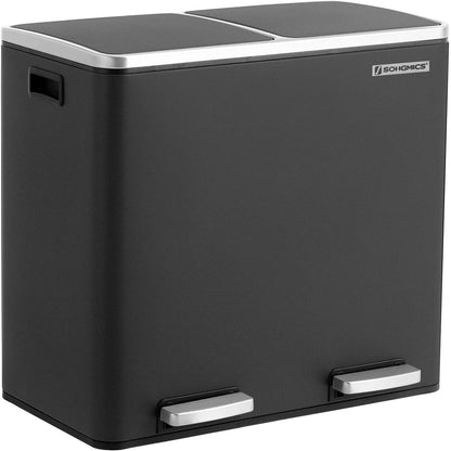 Nancy's Coleman 48L Prullenbak - Vuilnisbak - Pedaalemmer - 2 Compartimenten - Softclose - Binnenemmers - Voetpedalen - Handgrepen - Zwart