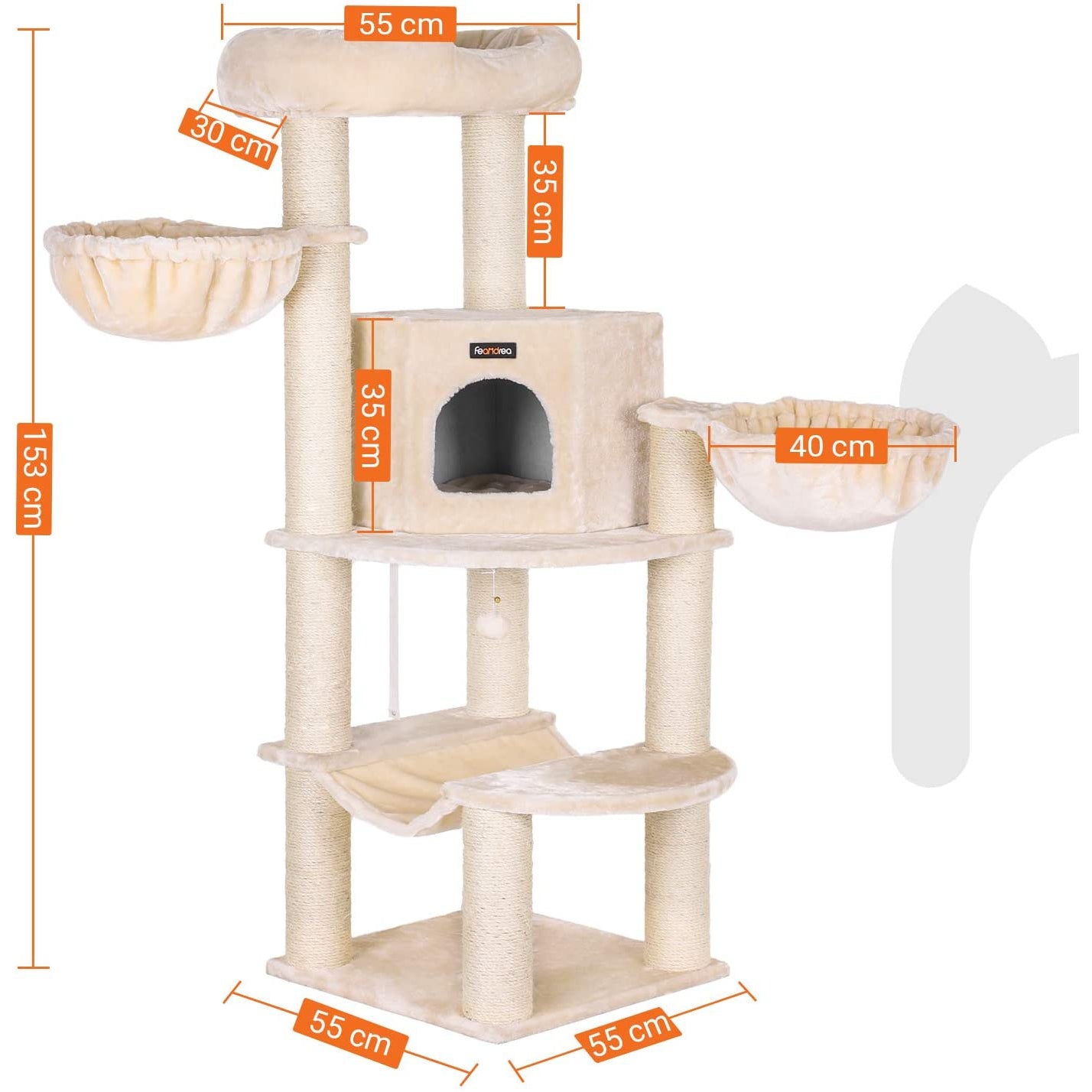 Arbre à chat de Nancy XL - Maison pour chat de luxe - Arbre à chat - Chats - Arbre à chat pour chat - 153 cm - Beige