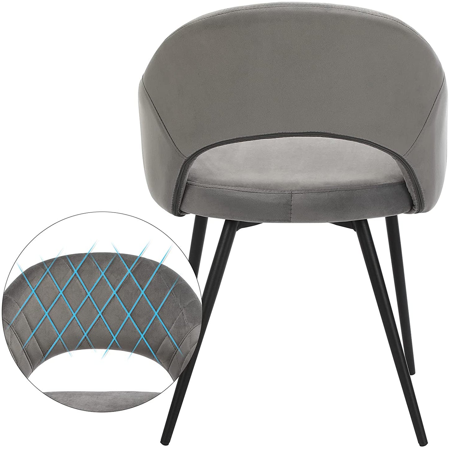 Nancy's Garson Eetkamerstoel - Keukenstoel - Armleuningen - Gestoffeerd - Metaal - Grijs - 57 x 56 x 77 cm