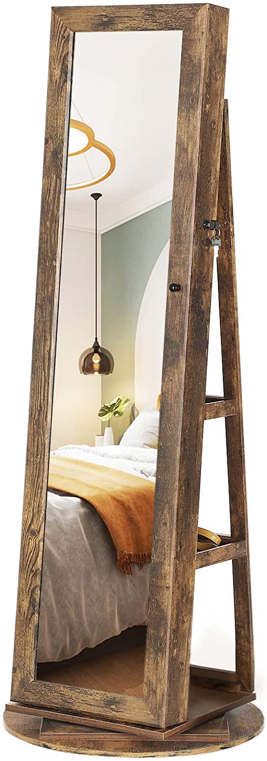 Nancy's Colpitts Sieradenspiegel - 360 Draaibaar - Afsluitbaar - Legplanken - Multifunctioneel - Vintage - Bruin - 54 x 54 x 161 cm