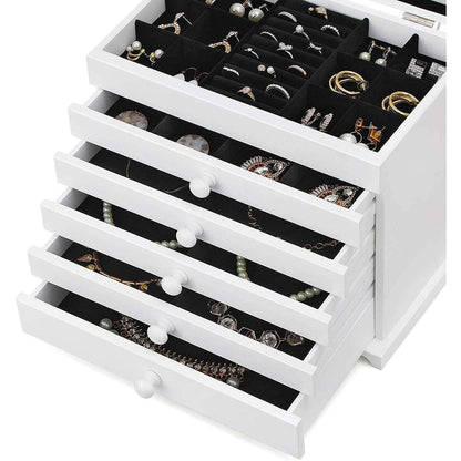 Boîte à bijoux en bois Nancy's XXL 6 couches avec miroir - Organisateur de bijoux - Boîte à bijoux - Rangement de vos bijoux - 31,5 x 26,5 x 19,5
